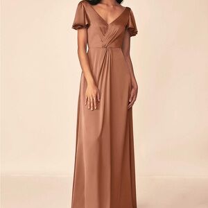 Azazie Size 16 Soren Stretch Satin Dress Bronzer